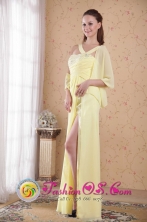 Spring Light Yellow Chiffon Empire Asymmetrical Floor-length Beading and Rhinestones Evening Dress in Sacaba Bolivia Wholesale Style PDATS3673FOR