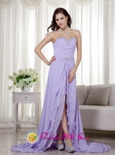 Sweetheart Beading Decorate Brush Train Chiffon Coral Prom Dress For 2013 in  apacani Bolivia Style MLXN160FOR