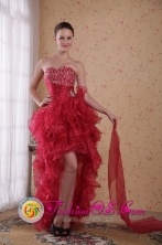 Sweetheart wholesale Prom Dress with High low Organza Red Column Beading Style PDATS366FOR