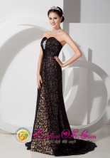 Tingo Maria Peru Handmade Black Column Sweetheart strapless Brush Train Floral Print Organza Beading For 2013 wholesale Prom Style AFE080804FOR