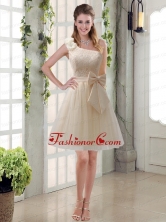 2015 Princess One Shoulder Bowknot Lace Dama Dresses in Champagne BMT003BFOR