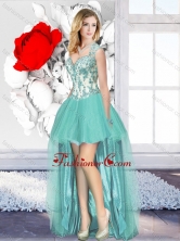 Aqua Blue High Low Cheap Dama Dresses with Appliques SJQDDT128004FOR 