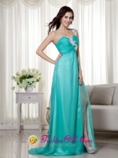 Bathurst NSW Wholesale Turquoise Empire One Shoulder   Brush Train Appliques Dama Dress For Summer Style   MLXNT003FOR 
