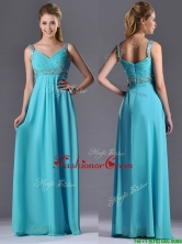 Beautiful Empire Aqua Blue Long Dama Dress with Beading and Ruching THPD260FOR