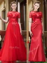 Beautiful See Through Short Sleeves Dama Dress with Removable Train BMT0176FOR