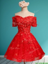 Cheap Off the Shoulder Short Sleeves Dama Dress with Appliques and Beading BMT0121AFOR