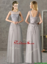 Cheap See Through Scoop Grey Long Dama Dress with Appliques BMT0148FOR