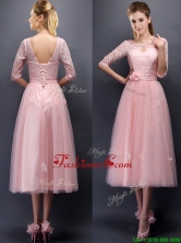 Comfortable Scoop Half Sleeves DamaDress with Hand Made Flowers and Appliques BMT097A-1FOR