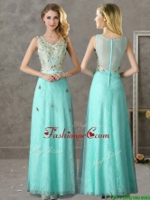 Discount Beaded and Applique V Neck Dama Dress in Apple Green BMT0139-4FOR