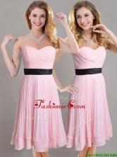 Discount Empire Pleated and Black Belted Dama Dress in Baby Pink THPD229FOR