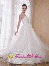 Dubbo NSW Wholesale White  Princess Halter  Dama Dress  Rhinestones Brush Train Style PDATS110FOR 