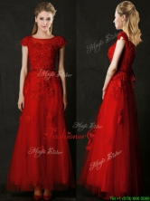 Elegant Empire Applique Red Dama Dress with Cap Sleeves BMT0156FOR