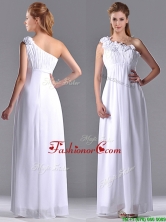 Elegant Empire Hand Crafted Side Zipper White Dama Dress with One Shoulder THPD252FOR