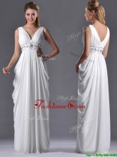 Elegant Empire V Neck Chiffon White Dama Dress for Graduation THPD262FOR