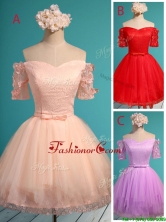Elegant Off the Shoulder Short Sleeves Dama Dress with Appliques and Belt BMT0127FOR