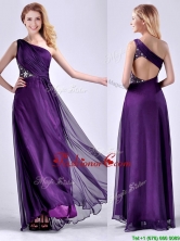 Elegant One Shoulder Criss Cross Purple Dama Dress with Beading THPD151FOR