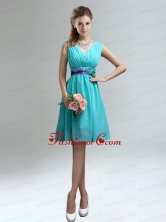 Elegant V-neck Ruched Dama Dress with Belt for Sale BMT006DFOR
