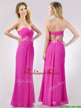 Fashionable Sweetheart Backless Beaded and Ruched Dama Dress in Hot Pink THPD025FOR