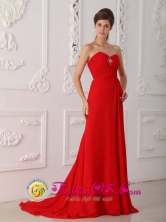 Geraldton WA Wholesale Customize Classical Red Column Sweetheart Sweep Train Chiffon Beading Dama Dresse Style PDML088FOR 