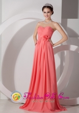 Gold Coast-TweedQLD Wholesale Watermelon Chiffon Empire Sweetheart Flowers Brush Train Dama Dresses Style JSY080804FOR