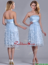 Gorgeous Empire Tea Length Applique Tulle Dama Dress in Light Blue THPD128FOR