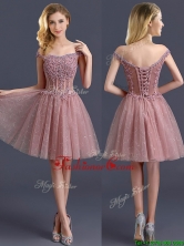 Gorgeous Off the Shoulder Cap Sleeves Dama Dress with Appliques BMT0138FOR