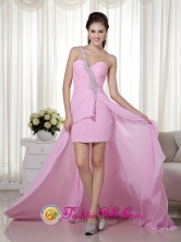 High-low One Shoulder Chiffon Beading Decorate Column Sheath Modest Pink Dama  Dress In Pe uelas Puerto Rico Wholesale  Style MLXN161FOR