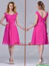 Hot Pink Empire Knee-length Chiffon Ruching Short Dama Dress for Graduation THPD277FOR