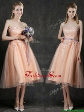 Hot Sale Strapless Peach Dama Dress with Sashes and Lace BMT0100CFOR