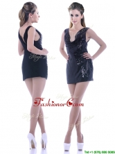 Latest Column Low Cut Neckline Sequined DamaDress in Black THPD035FOR