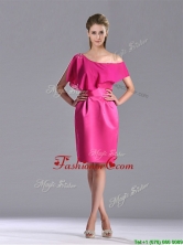Latest Column One Shoulder Hot Pink Dama Dress with Zipper Up THPD114FOR