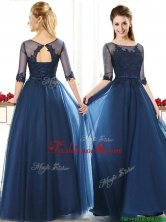Luxurious See Through Scoop Half Sleeves Dama Dress with Lace and Belt BMT093FOR