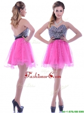 Modern Sequined Decorated Bodice Organza Hot Pink Dama Dress with Backless THPD040FOR