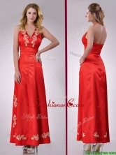 Modest Column Halter Top Backless Red Dama Dress with Appliques THPD324FOR