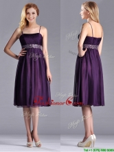 Modest Spaghetti Straps Beaded Chiffon Short Dama Dress in Purple THPD200FOR