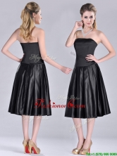 Most Popular Zipper Up Strapless Black Dama Dress in Tea Length THPD101FOR