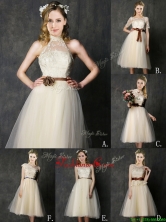 New Arrivals Knee Length Champagne Dama Dress with Lace BMT0143FOR
