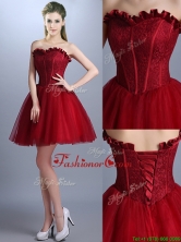 New Arrivals Laced Mini Length Bridesmaid Dress in Wine Red BMT0129FOR
