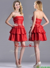 New Arrivals Red Strapless Dama Dress with Ruffled Layers and Beading THPD214FOR