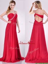 New Beaded Decorated One Shoulder Red Dama Dress with Brush Train THPD146FOR