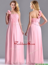 New Style Baby Pink Dama Dress with Handcrafted Flowers Decorated One Shoulder THPD212FOR