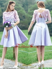New Style Bateau Half Sleeves Lavender Dama Dress with Appliques BMT0108FOR