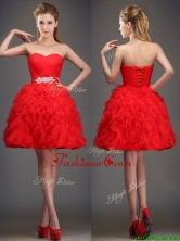 Perfect Really Puffy Red Dama Dress with Beading and Ruffles BMT0183BFOR
