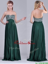 Popular Brush Train Beaded Bust and Pleated Dama Dress in Hunter Green THPD140FOR