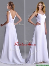 Popular Straps White Chiffon Dama Dress with Brush Train THPD306FOR