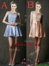 Pretty Bateau Laced and Belted Short Dama Dress in Taffeta BMT0151FOR