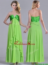 Pretty Beaded Decorated V Neck Spring Green Dama Dress in Ankle Length THPD153FOR