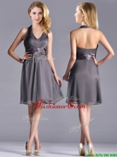 Romantic Chiffon Halter Top Knee Length Dama Dress in Grey THPD073FOR