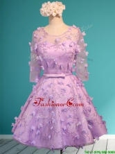 See Through Scoop Half Sleeves Dama Dress with Appliques and Belt BMT0122AFOR