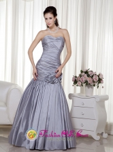 Silver Floor-length Taffeta Mermaid Ruching Flower Sweetheart Dama Dress In Luquillo Puerto Rico Wholesale  Style MLXN011FOR